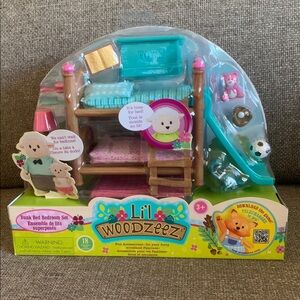 Li'l Woodzeez 18 Piece Pink & Teal Bunk Bed Playset Accessories